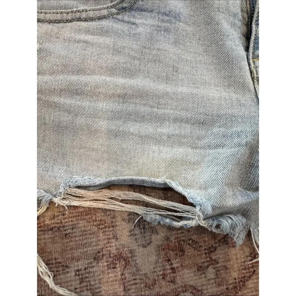 Free People Washed Light Blue Distressed Denim Cutoff Shorts